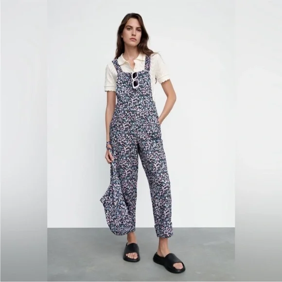 Zara Floral Criss Cross Overalls - Picture 2 of 12